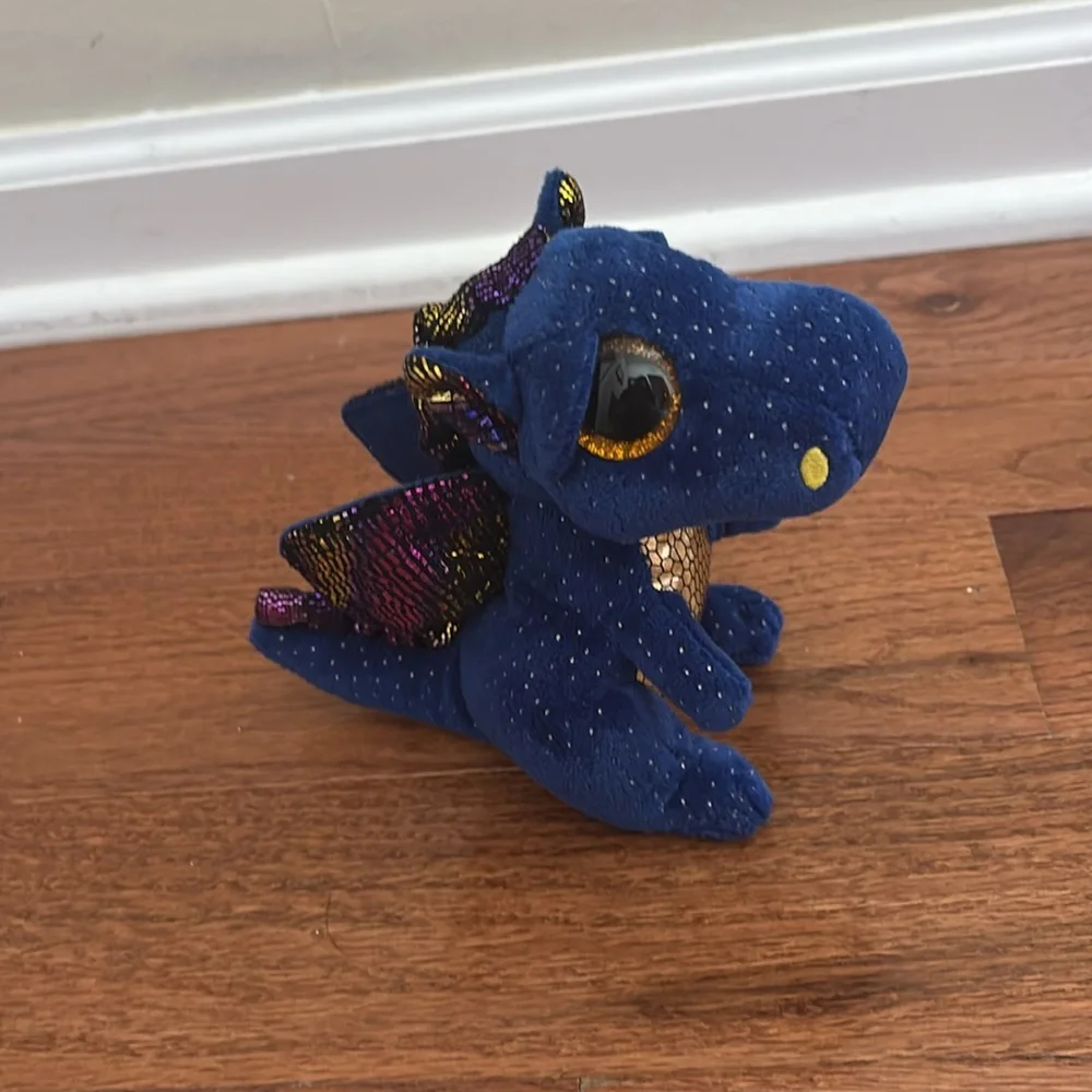 NWT TY beanie boo’s collection “saffire ” Blue, gold & purple Plush Dragon Toy - Picture 4 of 8